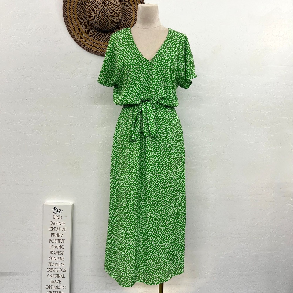 Sienna Sky mint green Dress S Floral Elastic waist Tie Pockets Lined Midi flowy